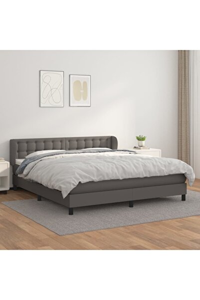 Concept Pat box spring cu saltea, gri, 160x200 cm, piele ecologică