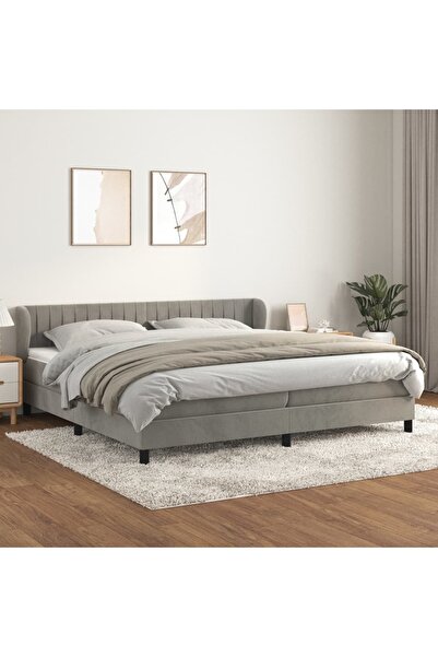 Concept Pat box spring cu saltea, gri deschis, 200x200 cm, catifea