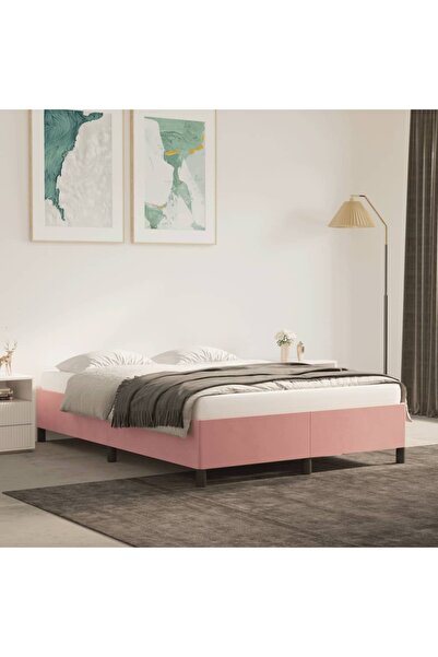 Concept Cadru de pat, roz, 140x200 cm, catifea