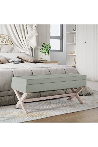 Concept Taburet de depozitare, gri deschis, 110x45x49 cm, catifea