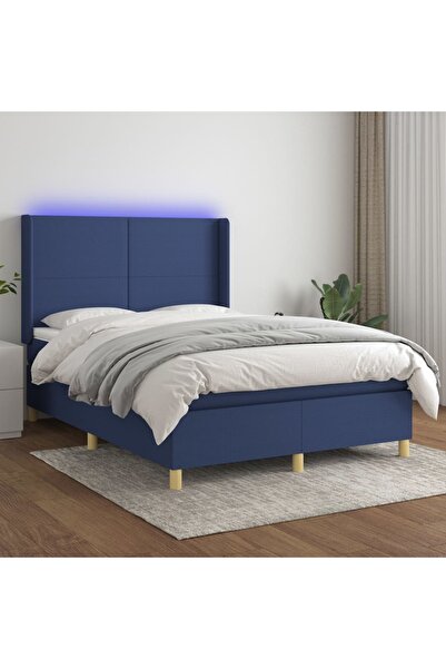 Concept Κρεβάτι με ελατήρια, στρώμα και LED, μπλε, 140x200 cm, ύφασμα