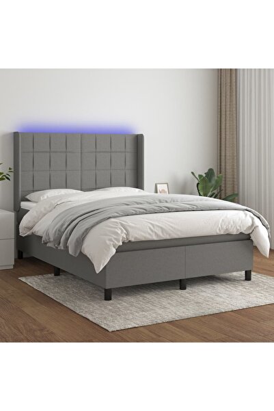 Concept Κρεβάτι με ελατήρια, στρώμα και LED, σκούρο γκρι, 140x200 cm, ύφασμα