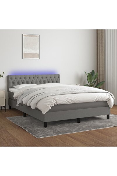 Concept Pat cu arcuri, saltea și LED, gri închis, 140x190 cm, textil