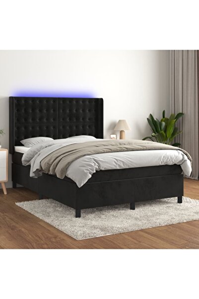 Concept Pat cu arcuri, saltea și LED, negru, 140x200 cm, catifea