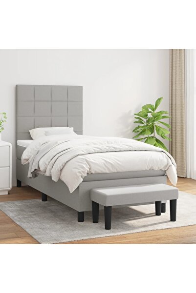 Concept Pat box spring cu saltea, gri deschis, 80x200 cm, textil