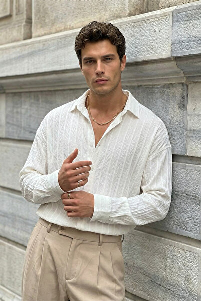 Livio Ferri Maze Premium Oversized Men's Shirt Textured Striped