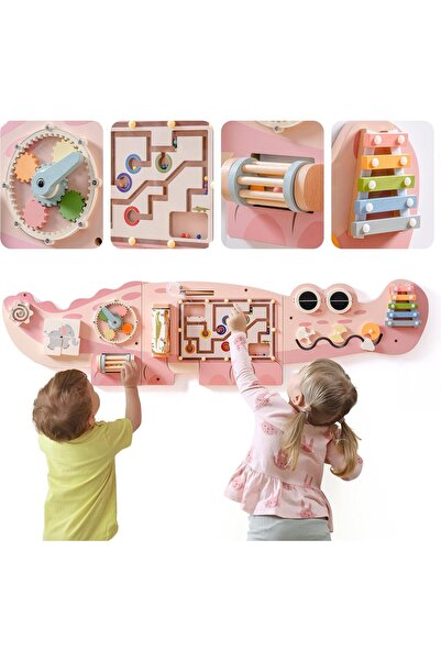 OEM Tablă de activități Montessori din lemn cu crocodil, 8 în 1, 118 x 29 cm,...