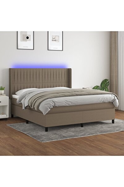 Concept Pat cu arcuri, saltea și LED, gri taupe, 180x200 cm, textil