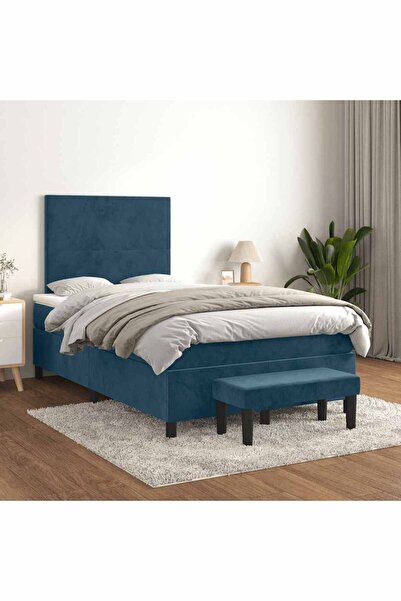 Concept Pat box spring cu saltea, albastru închis, 120x200 cm, catifea