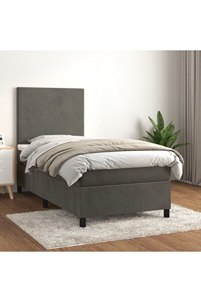 Concept Pat box spring cu saltea, gri închis, 100x200 cm, catifea