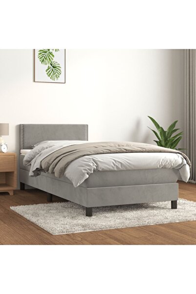 Concept Pat box spring cu saltea, gri deschis, 100x200 cm, catifea
