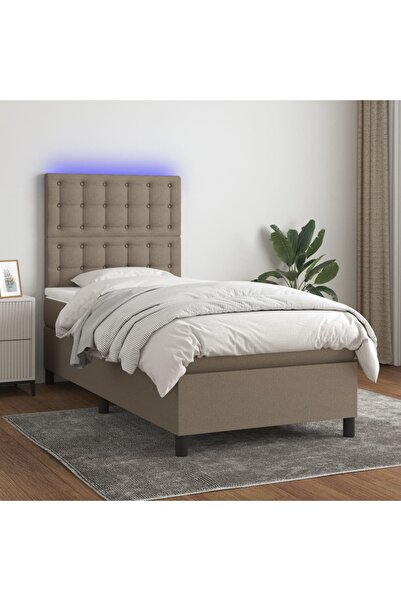 Concept Κρεβάτι με ελατήρια, στρώμα και LED, γκρι-μπεζ, 90x200 cm, ύφασμα