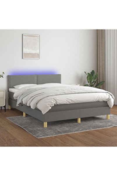 Concept Pat cu arcuri, saltea și LED, gri închis, 140x200 cm, textil