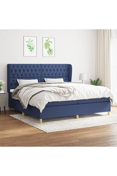 Concept Pat box spring cu saltea, albastru, 200x200 cm, textil