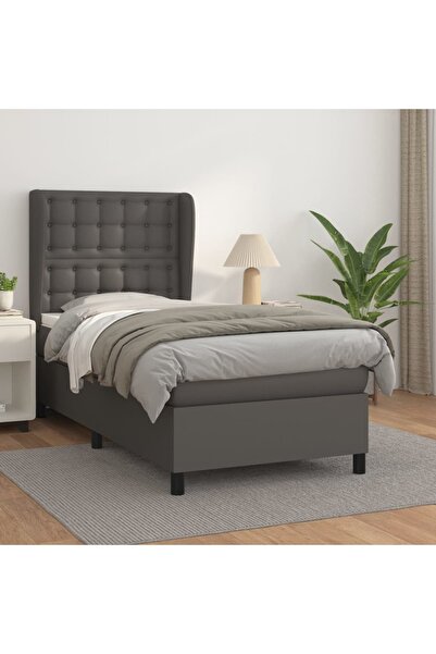Concept Pat box spring cu saltea, gri, 100x200 cm, piele ecologică