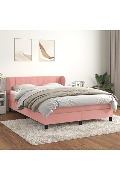 Concept Pat box spring cu saltea, roz, 140x200 cm, catifea