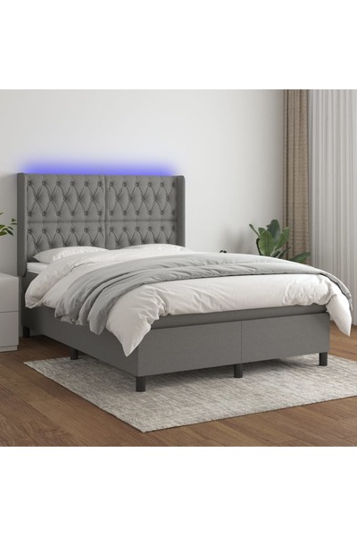 Concept Pat cu arcuri, saltea și LED, gri închis, 140x200 cm, textil