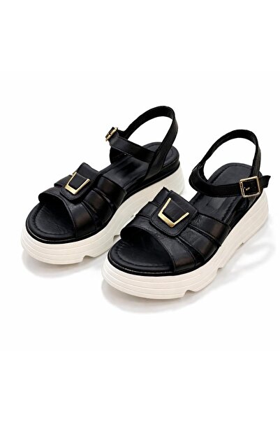 PATRON SHOES حذاء نسائي ذو نعل سميك صندل حذاء بنعل طبي بإبزيم صيفي مريح للاست...