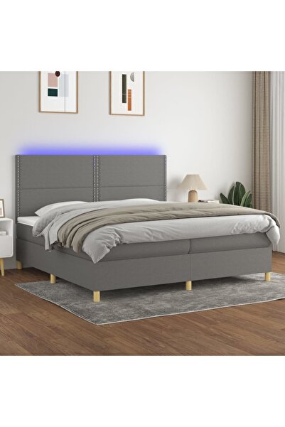 Concept Κρεβάτι με ελατήρια, στρώμα και LED, σκούρο γκρι, 200x200 cm, ύφασμα