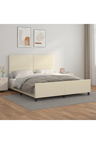 Concept Σκελετός κρεβατιού με κεφαλάρι, κρεμ, 160x200 cm, οικολογικό Δερμάτινο