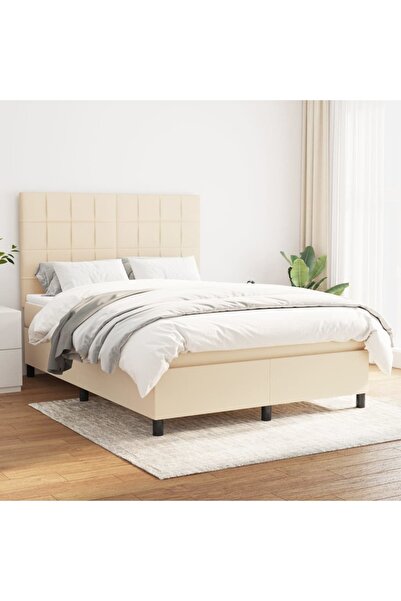 Concept Pat continental cu saltea, crem, 140x200 cm, material textil