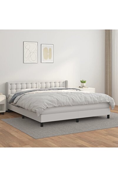 Concept Pat box spring cu saltea, alb, 180x200 cm, piele ecologică