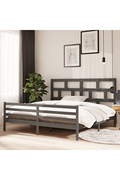 Concept Σκελετός κρεβατιού, γκρι, 200x200 εκ., μασίφ ξύλο πεύκου