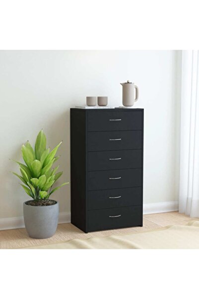 Concept Μπουφές με 6 συρτάρια, μαύρο, 50 x 34 x 96 cm, μοριοσανίδα