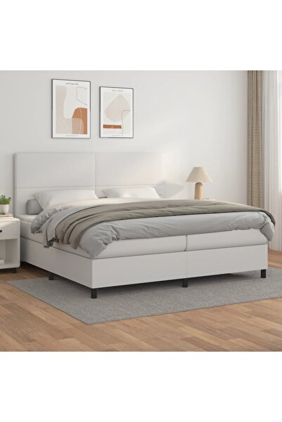 Concept Κρεβάτι με ελατήρια και στρώμα, λευκό, 200x200 cm, οικολογικό Δερμάτινο