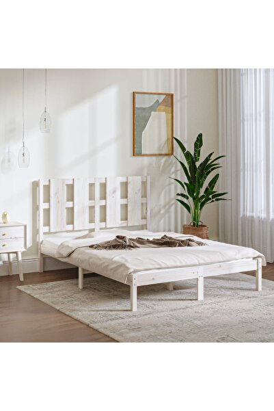 Concept Cadru de pat Small Double 4FT, alb, 120x190 cm, lemn masiv