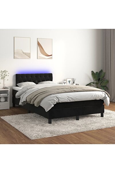 Concept Pat cu arcuri, saltea și LED, negru, 120x200 cm, catifea