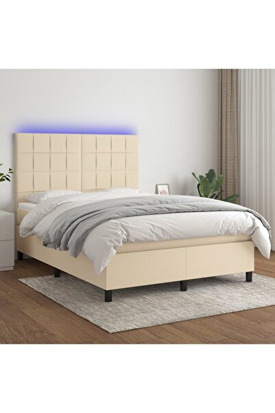 Concept Κρεβάτι με ελατήρια, στρώμα και LED, κρεμ, 140x200 cm, ύφασμα