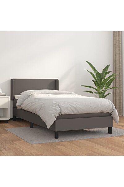 Concept Pat box spring cu saltea, gri, 100x200 cm, piele ecologică