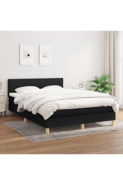Concept Pat box spring cu saltea, negru, 140x190 cm, textil