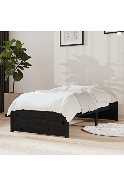 Concept Cadru de pat Small Single 2FT6, negru, 75x190 cm, lemn masiv