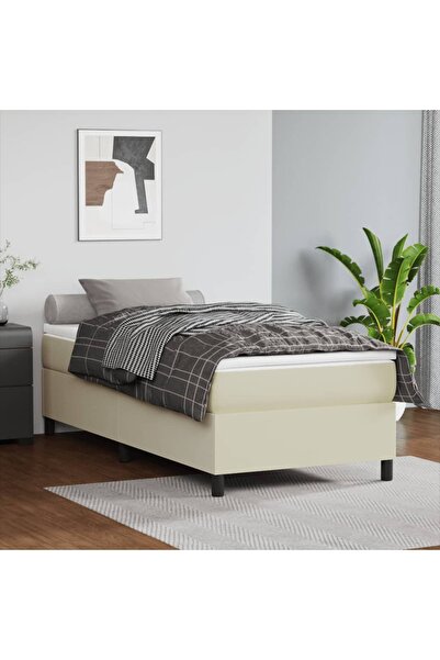 Concept Pat box spring cu saltea, crem, 100x200 cm, piele ecologică