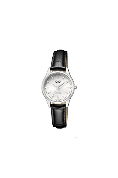 Q&Q Watch Q57A-005PY, silver case, 30mm, white dial, black Leather Belt