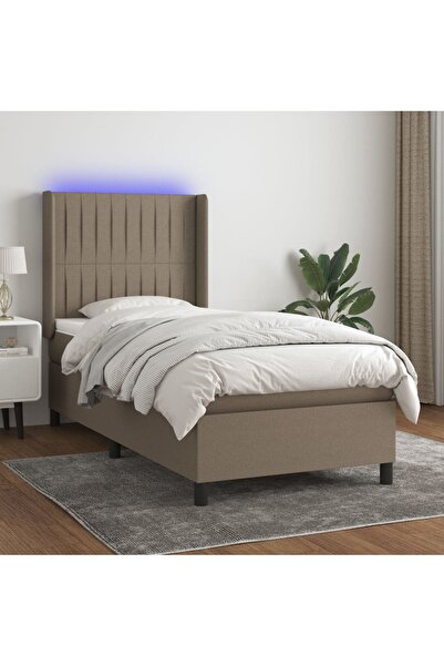 Concept Κρεβάτι με ελατήρια, στρώμα και LED, γκρι Taupe, 100x200 cm, ύφασμα