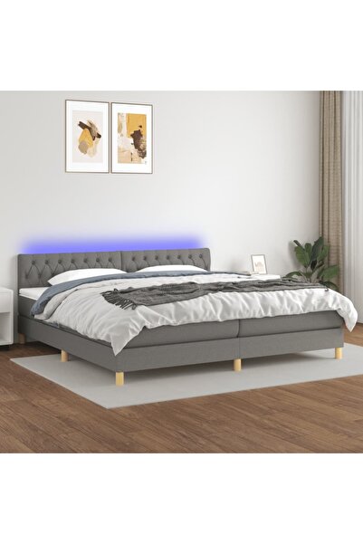 Concept Pat cu arcuri, saltea și LED, gri închis, 200x200 cm, textil