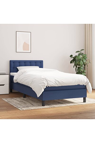 Concept Pat box spring cu saltea, albastru, 90x200 cm, textil