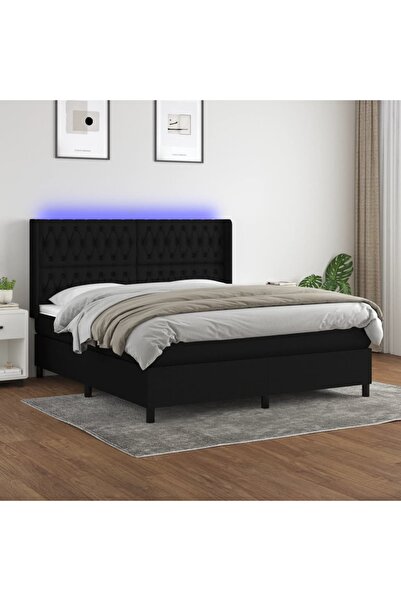 Concept Pat cu arcuri, saltea și LED, negru, 160x200 cm, textil