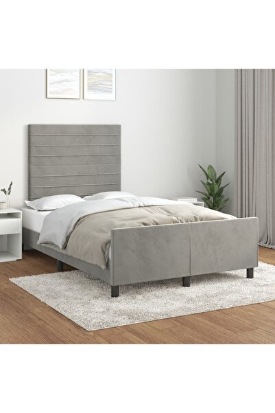 Concept Σκελετός κρεβατιού με κεφαλάρι, ανοιχτό γκρι, 120x200 εκ., Βελούδο