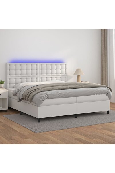 Concept Κρεβάτι με ελατήρια, στρώμα και LED, λευκό, 200x200 cm, οικολογικό Δε...