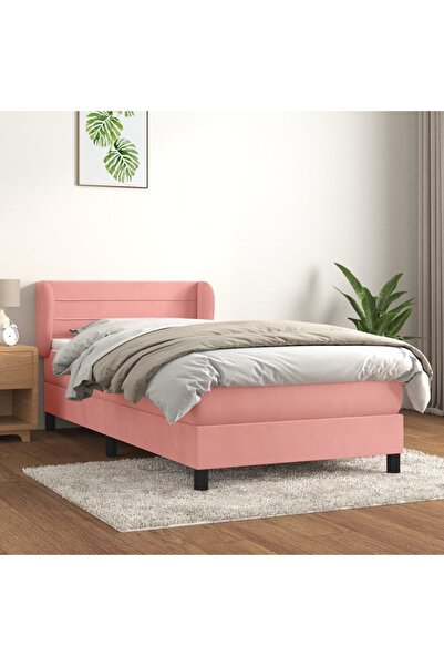Concept Pat box spring cu saltea, roz, 90x190 cm, catifea