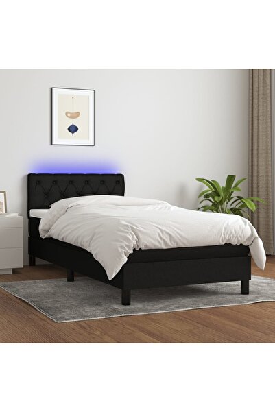 Concept Κρεβάτι με ελατήρια, στρώμα και LED, μαύρο, 80x200 cm, ύφασμα