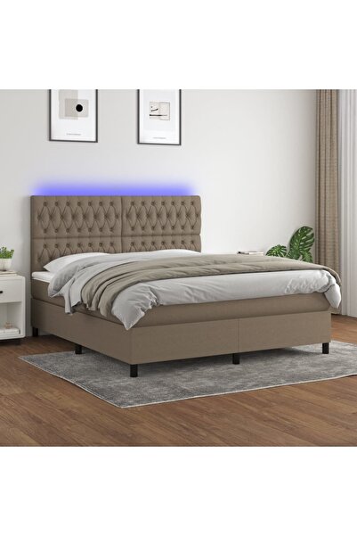 Concept Pat cu arcuri, saltea și LED, gri taupe, 180x200 cm, textil