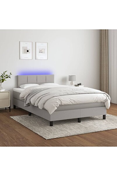 Concept Κρεβάτι με ελατήρια, στρώμα και LED, ανοιχτό γκρι, 120x200 cm, ύφασμα
