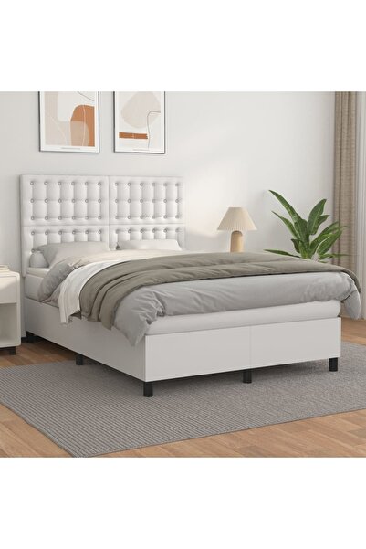 Concept Pat box spring cu saltea, alb, 140x190 cm, piele ecologică