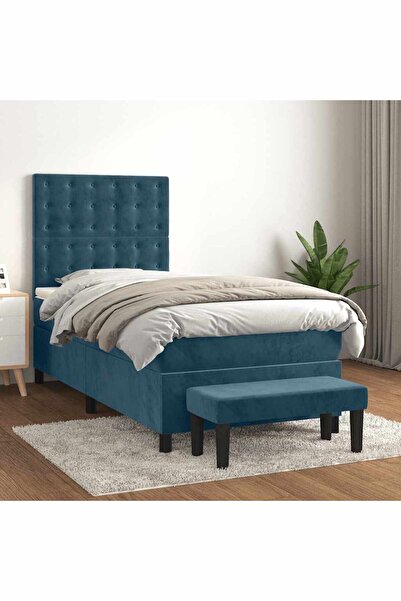 Concept Pat box spring cu saltea, albastru închis, 80x200 cm, catifea