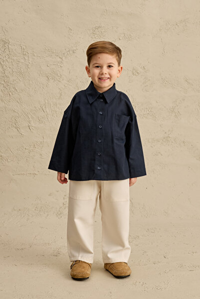 Fahhar Kids Oversized Oxford Shirt Navy Blue